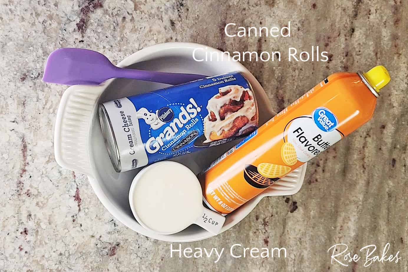 Ingredients and tools used to make Cinnamon Rolls with Heavy Cream
