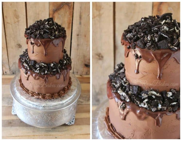 2 tier chocolate grooms cake with crushed oreos 