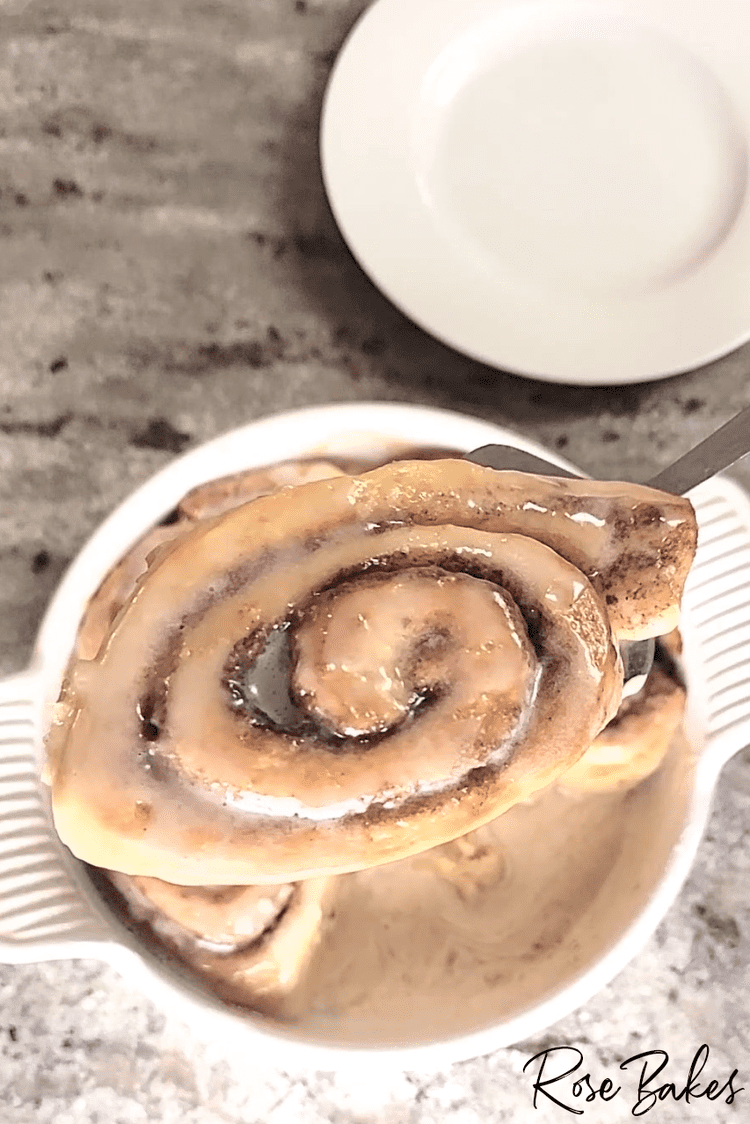 Close up of baked cinnamon roll